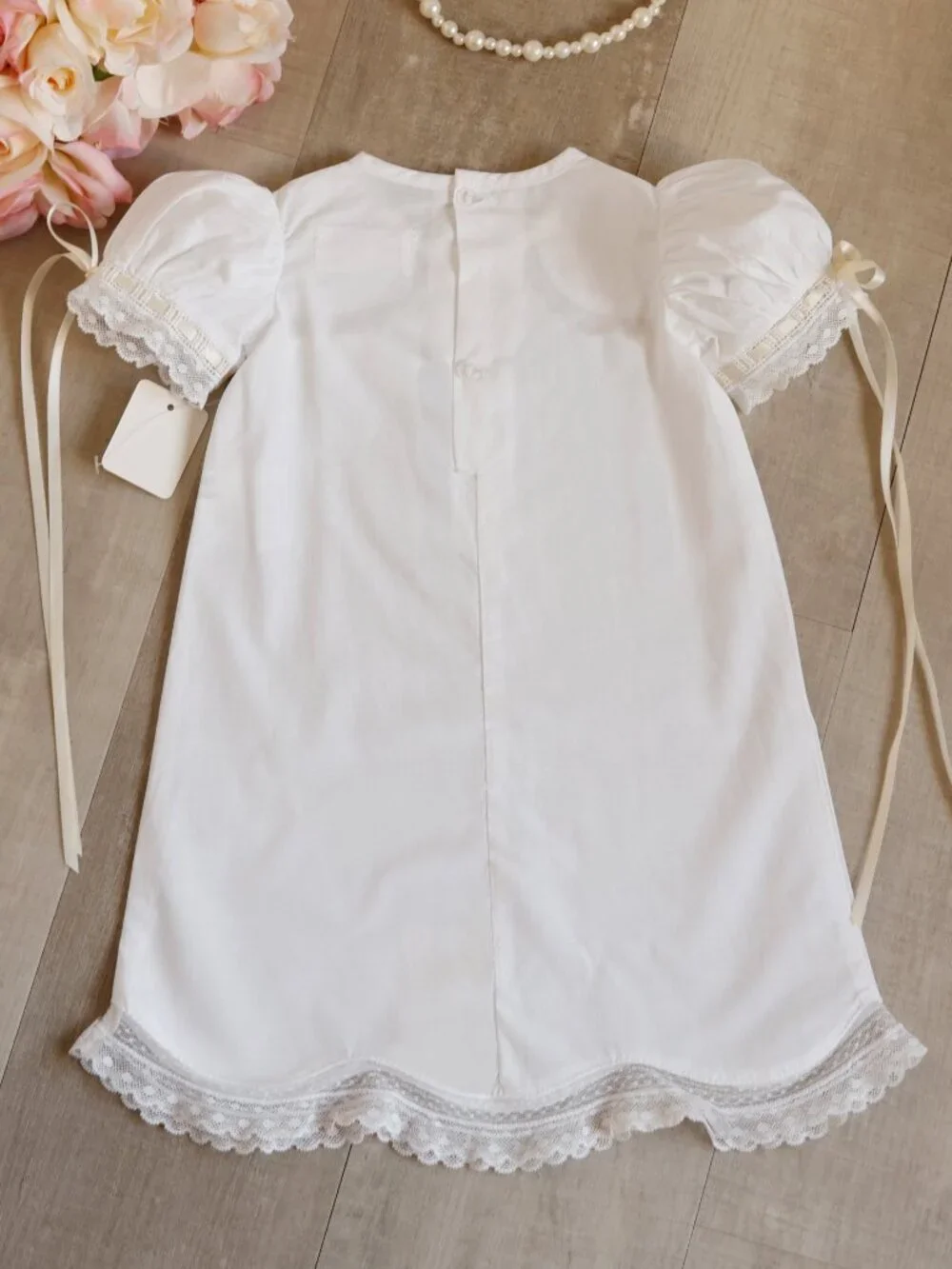 Newborn White Heirloom Cotton Dress/Gown Hand Embroidery Lace Inlay Portait - Picture 3 of 5